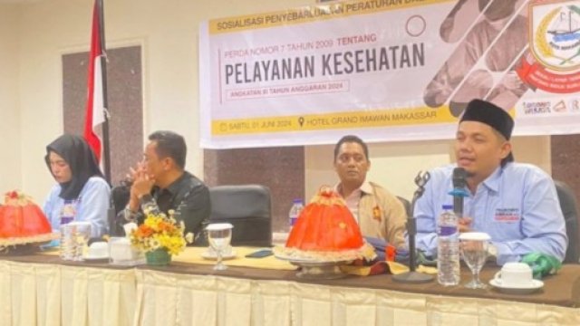 Anggota DPRD Makassar, Kasrudi menggelar sosialisasi Perda nomor 7 tahun 2009 tentang Pelayanan Kesehatan di Kota Makassar di Hotel Grand Imawan, Makassar, Sabtu (1/6/2024). (Foto: Istimewa)