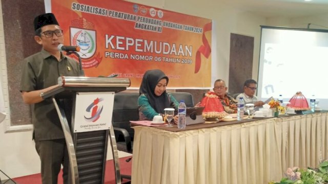 Anggota DPRD Makassar, Muchlis A Misbah menggelar Sosialisasi Perda Nomor 6 Tahun 2019 tentang Kepemudaan di Hotel Grand Imawan, Makassar, Kamis (6/6/2024). (Foto: Istimewa)