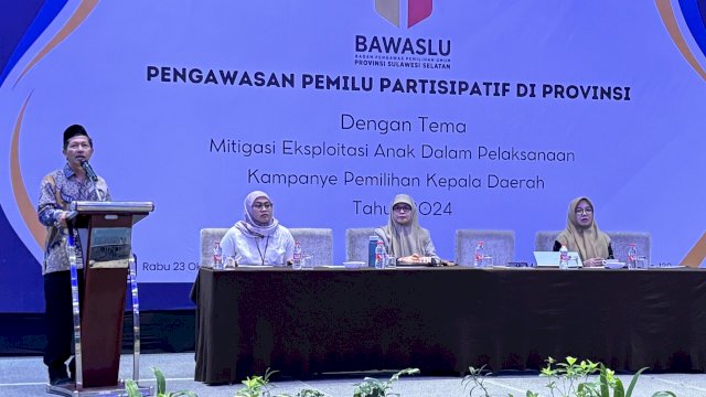 Kegiatan Pengawasan Pemilu Partisipatif di Provinsi yang digelar Bawaslu Sulsel di Hotel Four Points by Sheraton, Jalan Andi Djemma, Makassar, Rabu (23/10/2024). (Foto: Istimewa)