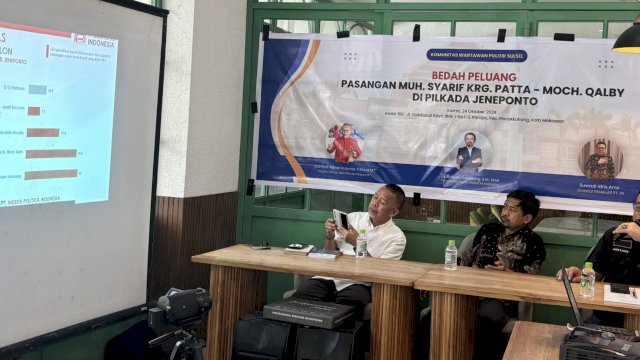 Diskusi politik dengan tema "Bedah Peluang Pasangan Muhammad Syarif-Moch Noer Alim Qalby di Pilkada Jeneponto" di Kedai 168, Jalan Toddopuli Raya, Makassar, Kamis (24/10/2024). (Foto: Istimewa)