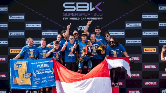 Pembalap Yamaha Indonesia, Aldi Satya Mahendra menorehkan prestasi hebat di ajang World Supersport 300 (WorldSSP300) yang berlangsung di sirkuit Jerez Spanyol, Minggu (20/10/2024). (Foto: Istimewa)