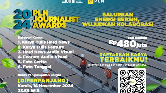 Menyambut tingginya antusiasme para jurnalis, pendaftaran PLN Journalist Award (PJA) 2024 diperpanjang hingga 14 November mendatang. (Foto: Istimewa)