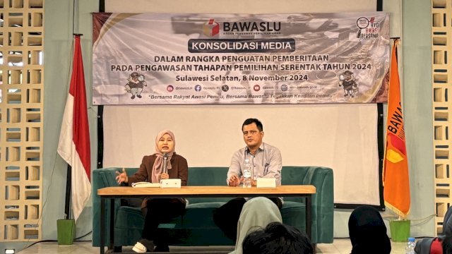 Bawaslu RI menggelar konsolidasi media dalam rangka penguatan pemberitaan pada pengawasan tahapan Pilkada 2024 di Dawai Coffee, Jalan Perintis Kemerdekaan, Makassar, Jumat (8/11/2024). (Foto: Istimewa)
