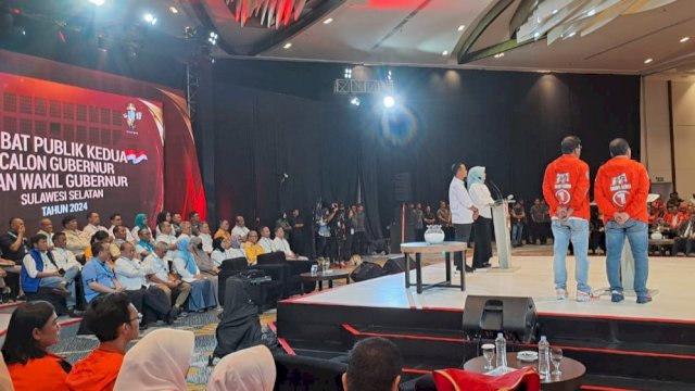 Suasana debat publik kedua Pilgub Sulsel 2024 yang digelar di Hotel Claro, Jalan AP Pettarani, Makassar, Minggu (10/11/2024). (Foto: Istimewa)