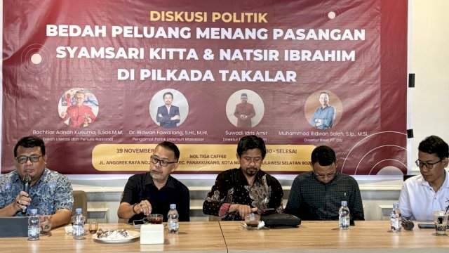 Suasana diskusi politik membahas terkait Pilkada Takalar 2024 yang digelar di Nol Tiga Coffee, Jalan Anggrek Raya, Makassar, Selasa (19/11/2024). (Foto: Istimewa)