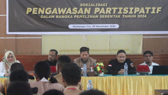 Bawaslu Pangkep menggelar kegiatan sosialisasi pengawasan pemilihan partisipatif di Gedung Mattampa Inn, Kecamatan Bungoro, Pangkep, Minggu (24/11/2024). (Foto: Istimewa)