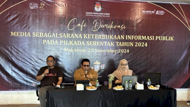 Cafe Demokrasi yang di gelar KPU Sulsel di Red Corner Cafe, Jalan Yusuf Dg Ngawing, Makassar, Senin (25/11/2024). (Foto: Istimewa)