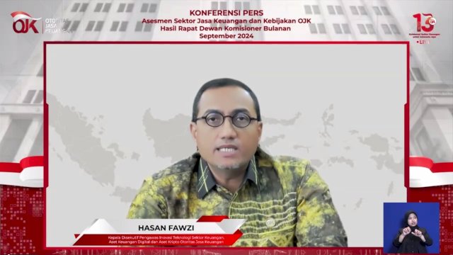 Kepala Eksekutif Pengawas Inovasi Teknologi Sektor Keuangan, Aset Keuangan Digital, dan Aset Kripto (IAKD) OJK Hasan Fawzi, di sela-sela Rapat Dewan Komisioner (RDK) Bulanan, kemarin. (Dok. Tangkapan Layar)
