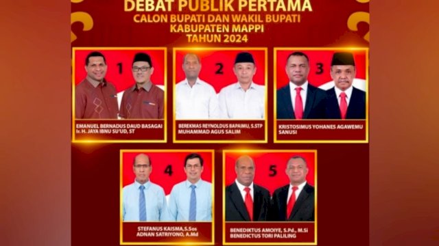 Lima kontestan debat Pilkada Mappi 2024. (Foto: KPU Mappi)
