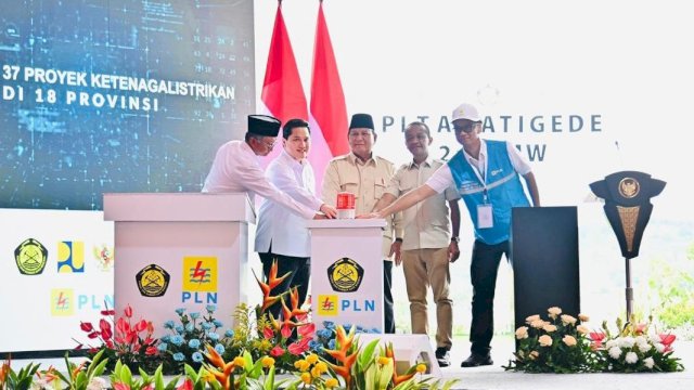 Peresmian 37 proyek strategis ketenagalistrikan di 18 Provinsi oleh Presiden RI, Prabowo Subianto di PLTA Jatigede, Sumedang, Jawa Barat, Senin (20/1/2025). (Foto: BPMI Setpres)