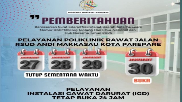 Ket: Pemberitahuan RSUD Andi Makkasau