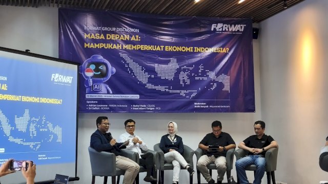 Suasana diskusi panel bertajuk &ldquo;Masa Depan AI: Mampukah Memperkuat Ekonomi Indonesia?&rdquo;, oleh Forum Wartawan Teknologi (FORWAT) dalam rangka perayaan HUT Ke-5 FORWAT. (Dok. Indosat)