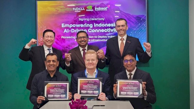 Indosat secara resmi mengumumkan kemitraan strategisnya dengan Nokia dan NVIDIA dalam menghadirkan AI-RAN di seluruh Indonesia. Terobosan ini menjadi yang pertama di wilayah Asia Tenggara. (Dok. Indosat)