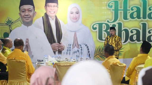 Ketua DPD I Partai Golkar Sulawesi Selatan, Taufan Pawe menghadiri kegiatan halal bihalal bersama pengurus, kader dan simpatisan Partai Golkar Luwu Utara yang digelar di Kantor DPD II Golkar Luwu Utara, Jumat (18/4/2025). (Foto: Istimewa)