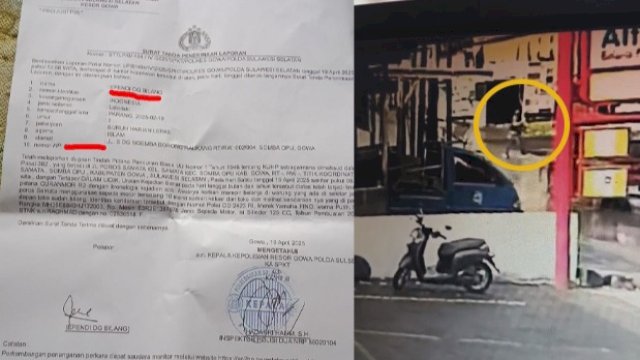 Bukti laporan korban pencurian sepeda motor ke Polres Gowa yang dilengkapi dengan bukti rekaman CCTV. (Foto: Istimewa)