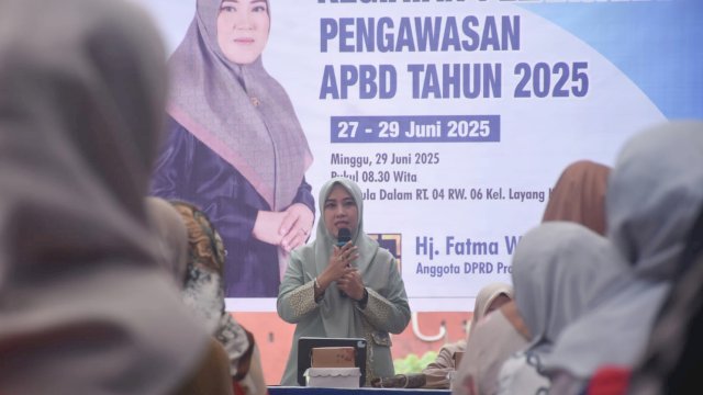 Anggota DPRD Sulsel, Fatma Wahyudin saat menggelar kegiatan Pengawasan APBD Sulsel tahun anggaran 2025 di Kelurahan Layang, Kecamatan Bontoala, Makassar, Minggu (29/6/2025). (Foto: Istimewa)
