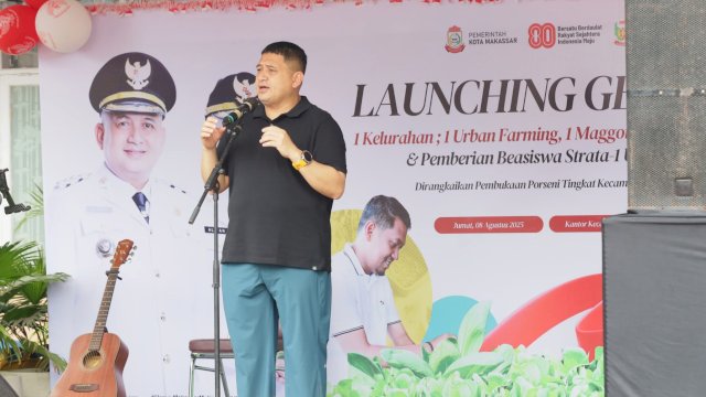 Wali Kota Makassar, Munafri Arifuddin saat menghadiri kegiatan Launching Gerakan 1 Kelurahan: 1 Urban Farming, 1 Maggot dan 1 Bank Sampah di Jalan Batua Raya, Kecamatan Panakkukang, Makassar, Jumat (8/8/2025). (Foto: Istimewa)