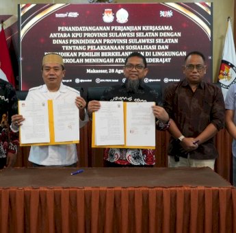KPU Sulsel dan Disdik Teken MoU Terkait Sosialisasi dan Pendidikan Pemilih