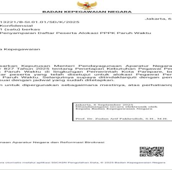 Pemkot Parepare Terima Alokasi PPPK Paruh Waktu dari BKN