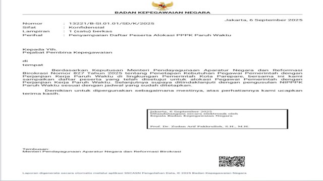 Ket: Penyampaian Daftar Peserta Alokasi PPPK Paruh Waktu
