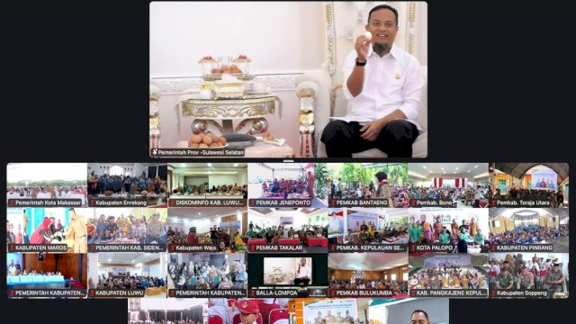 Gubernur Sulsel, Andi Sudirman Sulaiman saat me-launching Gerakan Gemar Makan Telur (GGMT) serentak di 24 kabupaten kota dalam rangka memperingati Hari Jadi ke-356 Sulawesi Selatan, Selasa (14/10/2025). (Foto: Istimewa)