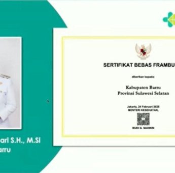 Kemenkes Akui Barru Bebas Frambusia, Pemkab Barru Diganjar Serifikat Penghargaan
