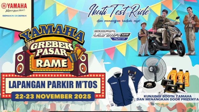 Yamaha Indonesia kembali menghadirkan Grebek Pasar Rame Yamaha di Parking Area M'Tos Makassar pada 22 dan 23 November 2025 mendatang. (Foto: Istimewa)