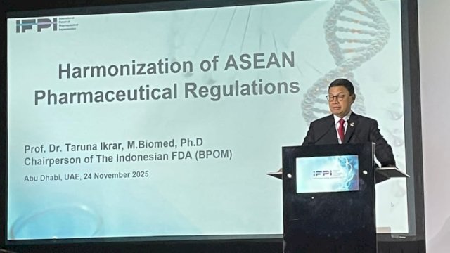 Kepala BPOM RI, Prof Taruna Ikrar diutus negara-negara ASEAN untuk menghadiri International Forum of Pharmaceutical Inspectorates&nbsp; (IFPI) yang dilaksanakan di Abu Dhabi, Uni Emirat Arab, Senin (24/11/2025). (Foto: Istimewa)