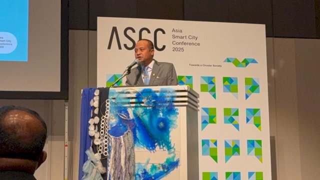 Gubernur Sulsel, Andi Sudirman Sulaiman saat menjadi pembicara di ajang Asia Smart City Conference (ASCC) 2025 di Pacifico Yokohama North, Jepang, pada 25-27 November 2025. (Foto: Istimewa)