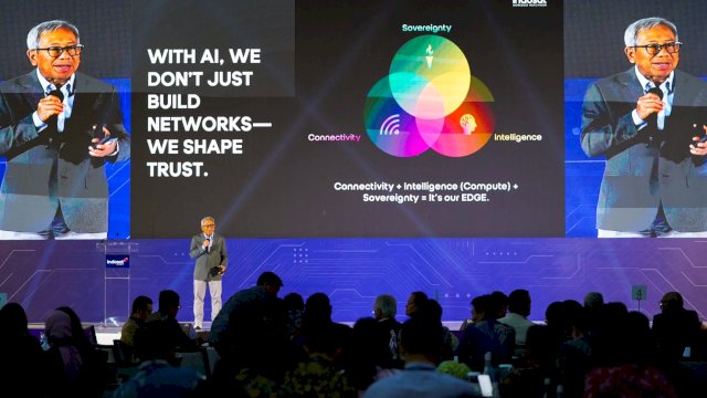 Director & Chief Business Officer Indosat Ooredoo Hutchison, Muhammad Buldansyah, dalam Forum&nbsp;Indonesia AI Day for Financial Industry, di Jakarta, kemarin. (Dok. Indosat)
