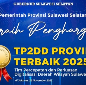 Kinerja Digitalisasi Diakui Nasional, Pemprov Sulsel Raih Penghargaan TP2DD Provinsi Terbaik 2025