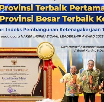 Pemprov Sulsel Sabet Dua Penghargaan di Naker Inspirational Leadership Award 2025