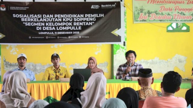 KPU Soppeng menggelar kegiatan sosialisasi dan pendidikan pemilih yang difokuskan pada segmen kelompok rentan di Desa Lompulle, Kecamatan Ganra, Soppeng, Kamis (11/12/2025). (Foto: Istimewa)