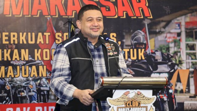 Wali Kota Makassar, Munafri Arifuddin saat menghadiri Muscab Harley Davidson Club Indonesia (HDCI) Kota Makassar periode 2025-2028 di Hotel Arthama, Makassar, Minggu (7/12/2025). (Foto: Istimewa)