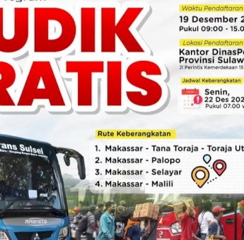 Program Mudik Gratis Nataru dari Gubernur Sulsel Siapkan 7 Armada Bus Bagi 250 Penumpang, Ini Rutenya
