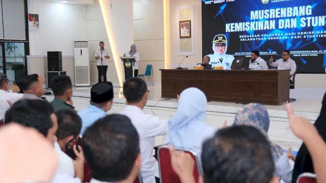 Bupati Gowa, Sitti Husniah Talenrang di sela-sela membuka Musrenbang Tematik Kemiskinan dan Stunting, di Baruga Tinggimae, Rumah Jabatan Bupati Gowa, Rabu (25/02/2026). (Dok. Humas Gowa)