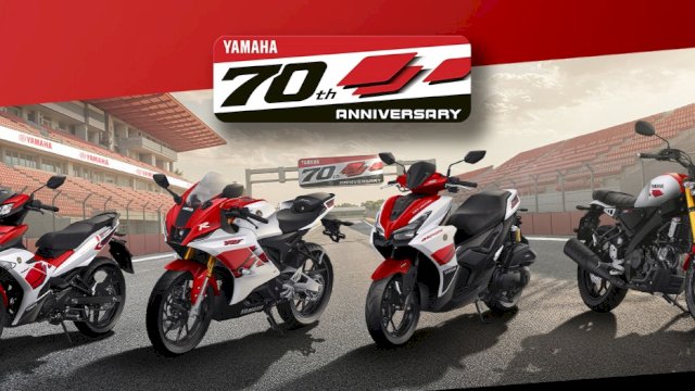 Perayaan ulang tahun ke-70 Yamaha ditandai dengan peluncuran livery spesial untuk MX King 150, Aerox Alpha Turbo, R15M Connected/ABS dan XSR 155 di Indonesia. (Foto: Istimewa)