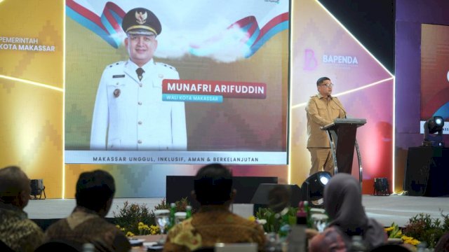 Wali Kota Makassar, Munafri Arifuddin saat memberikan sambutan sekaligus membuka secara resmi kegiatan Rakor PAD 2026 yang digelar di Semarang, Jawa Tengah, Senin (9/2/2026). (Foto: Istimewa)