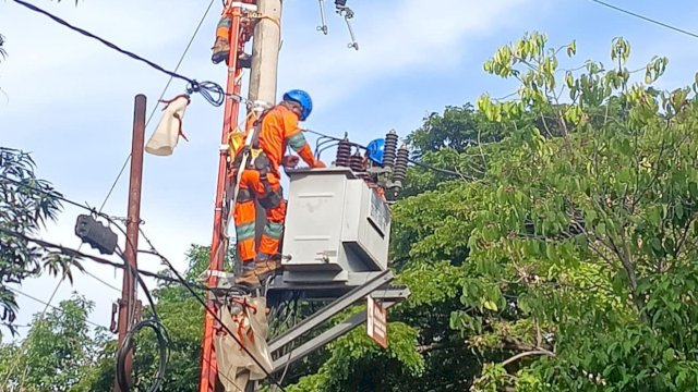Tim khusus Pekerjaan Dalam Keadaan Bertegangan tengah memelihara jaringan tanpa padam di Kabupaten Bantaeng, Sulawesi Selatan. (Foto: Istimewa)