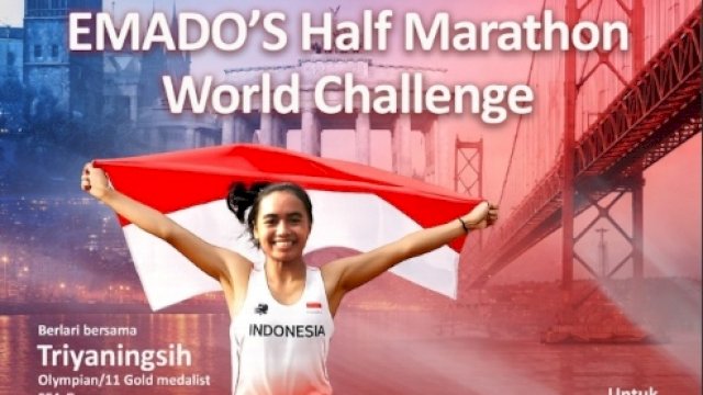Emados gandeng atlet nasional yang juga peraih medali SEA Games, Triyaningsih pada program "Emados SuperHalfs Challenge". (Dok. Emados) 