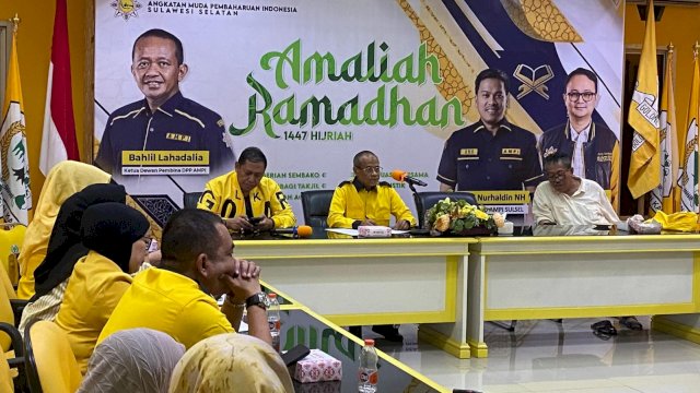Rapat perdana Panitia Musda DPD I Golkar Sulsel ke-XI yang berlangsung di Sekretariat DPD I Partai Golkar Sulsel, Jalan Amanagappa, Kota Makassar, Rabu (1/4/2026). (Foto: Istimewa)