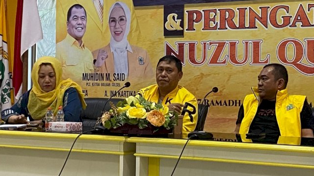 Suasana rapat kepanitiaan Musyawarah Daerah (Musda) XI DPD I Partai Golkar Sulsel yang berlangsung di Sekretariat DPD I Partai Golkar Sulsel, Jalan Amanagappa, Makassar, Minggu (5/4/2026). (Foto: Istimewa)