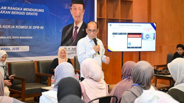 Anggota Komisi IX DPR RI, Ashabul Kahfi bersama BGN menggelar sosialisasi program Makan Bergizi Gratis (MBG) di Cafe Vaan In Sky, Kecamatan Mamajang, Kota Makassar, Minggu (5/4/2026). (Foto: Istimewa)