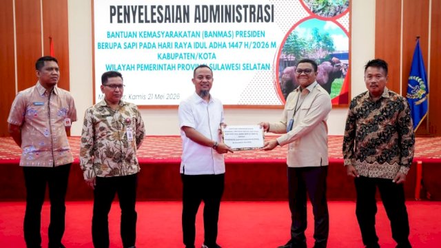 Pemerintah Provinsi Sulawesi Selatan menerima Bantuan Kemasyarakatan (Banmas) Presiden Republik Indonesia berupa sapi kurban untuk Hari Raya Idul Adha 1447 Hijriah/2026 Masehi. (Foto: Istimewa)
