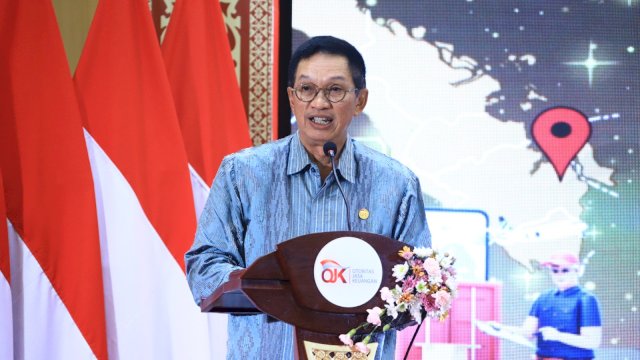 Wakil Ketua OJK, Hernawan Bekti Sasongko saat menghadiri Pelepasan Ekspor Komoditas Unggulan yang dirangkaikan dengan Sultan Muda XporA 2026, di Sumatera Selatan, kemarin. (Dok. Otoritas Jasa Keuangan)