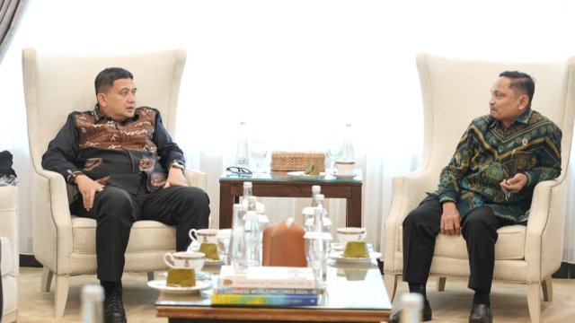Suasana audiensi Kepala Pengadilan Agama Kelas IA Makassar, Ibrahim Ahmad Harun, dengan Wali Kota Makassar, Munafri Arifuddin, di Rumah Jabatan Wali Kota Makassar, Kamis (25/6/2026). (Foto: Istimewa)