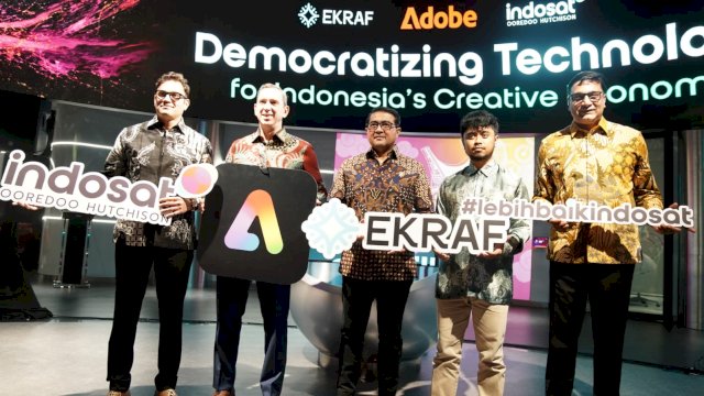 Indosat, Adobe, dan Kemenekraf RI berkolaborasi guna mendukung masyarakat Indonesia dalam mengubah kreativitas menjadi peluang melalui pemanfaatan teknologi dan AI. (Dok: Indosat)