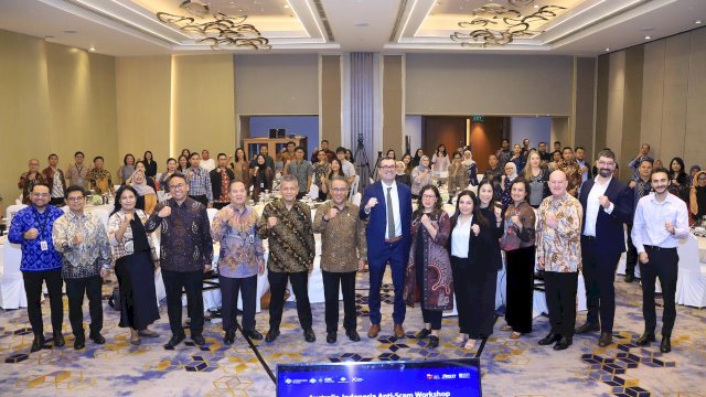 Kolaborasi Indonesia dan Australia dalam memperkuat penanganan scam keuangan dilakukan melalui Australia-Indonesia&nbsp;Anti-Scam Workshop, di Hotel Pulman, Jakarta, kemarin. (Dok. Otoritas Jasa Keuangan) 
