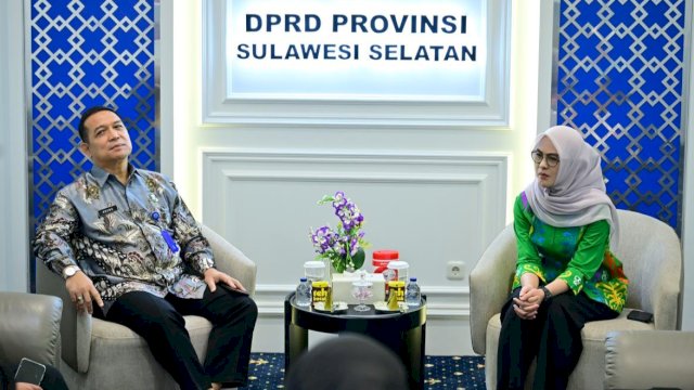 Ketua DPRD Sulsel, Andi Rachmatika Dewi saat menerima kunjungan silaturahmi Kepala BNNP Sulawesi Selatan, Kombes Pol Agung Prabowo, di kantor sementara DPRD Sulsel, Jalan AP Pettarani, Makassar, Selasa (14/7/2026). (Foto: Humas DPRD Sulsel)