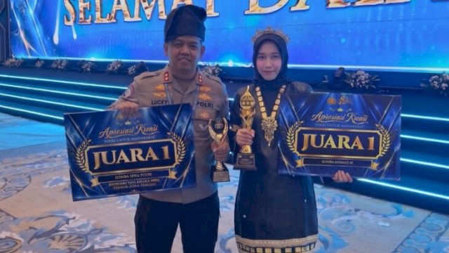 Kapolres Bulukumba, AKBP Stephanus Luckyto Andri Wicaksono bersama Andi Matahari Tenriessa saat menerima penghargaan juara 1 SPPG dan AI tingkat Nasional. [IST]